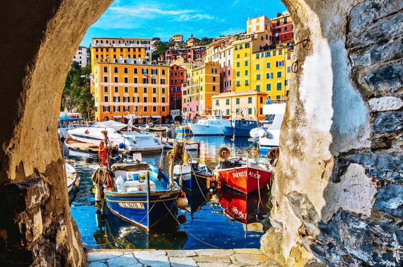 Camogli colourful harbour on the Ligurian coast
